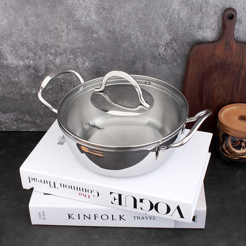 Zhuo Deming 18 / 10 dos orejas con cubierta de una olla de fideos hervido de fideos hervidos de arroz de arroz de 18 / 22cm