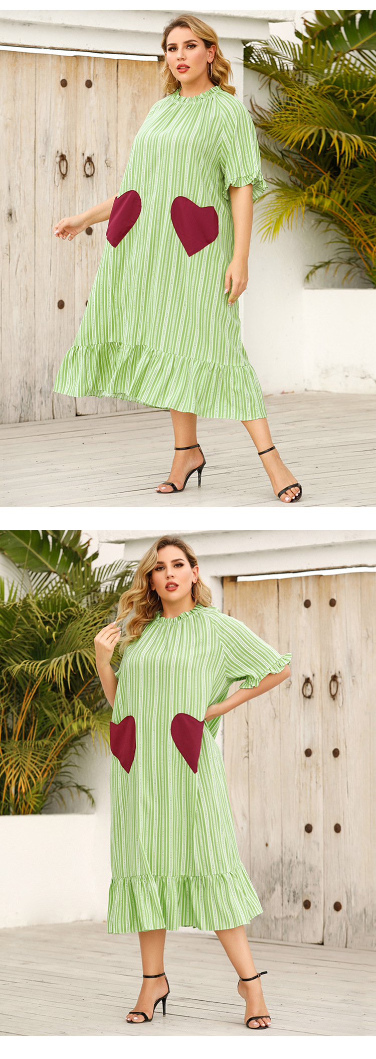 plus size summer leaf side short-sleeved loose casual sweet striped printed dress NSJR59647