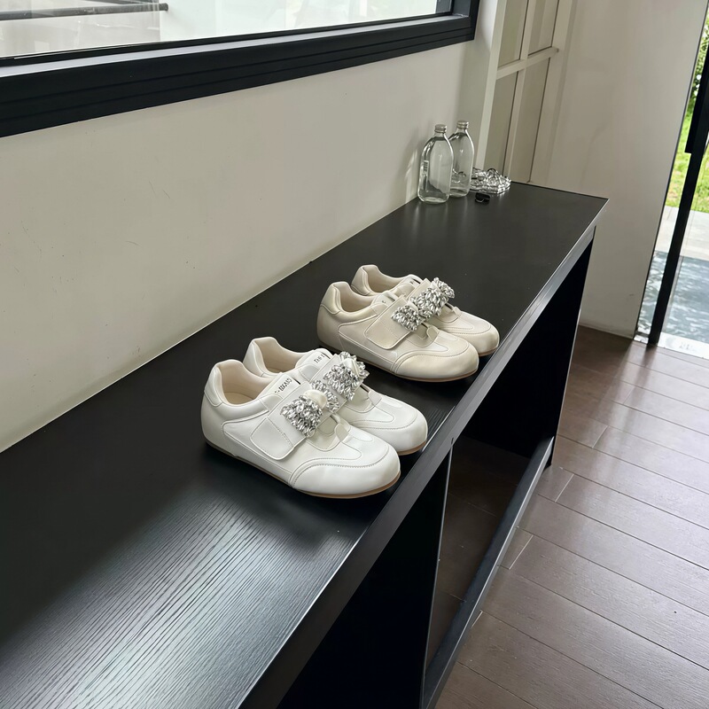 Cowhide Version~ Rhinestone Casual German Training Shoes for Women, Fashionable Bow-Knot White Sneakers with Velcro, Thick-Soled Outdoor Sports Shoes Cowhide Version~ Rhinestone Casual German Training Shoes for Women, Fashionable Bow-Knot White Sneakers with Velcro, Thick-Soled Outdoor Sports Shoes