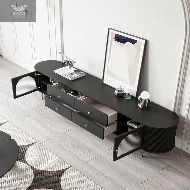 Mueble de TV de madera maciza estilo francés de mediados de siglo, mueble de TV moderno minimalista de lujo ligero en color negro para sala de estar, mueble de TV estilo crema, nuevo modelo de mueble de suelo.
