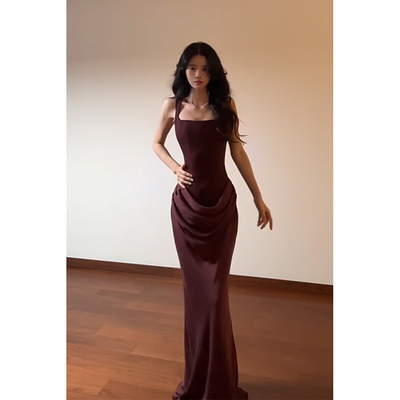 Uniquely Designed Pleated Strap Dress 2026, Stunningly Beautiful, Slim-Fitting, Bodycon Long Dress