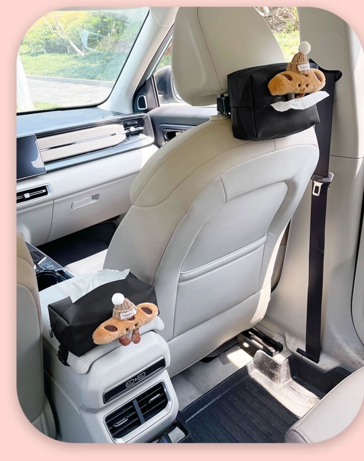Cute Croissant Car Tissue Bag Creative Car Seat Back Tissue Bag Car Armrest Box Tissue Box for Girls