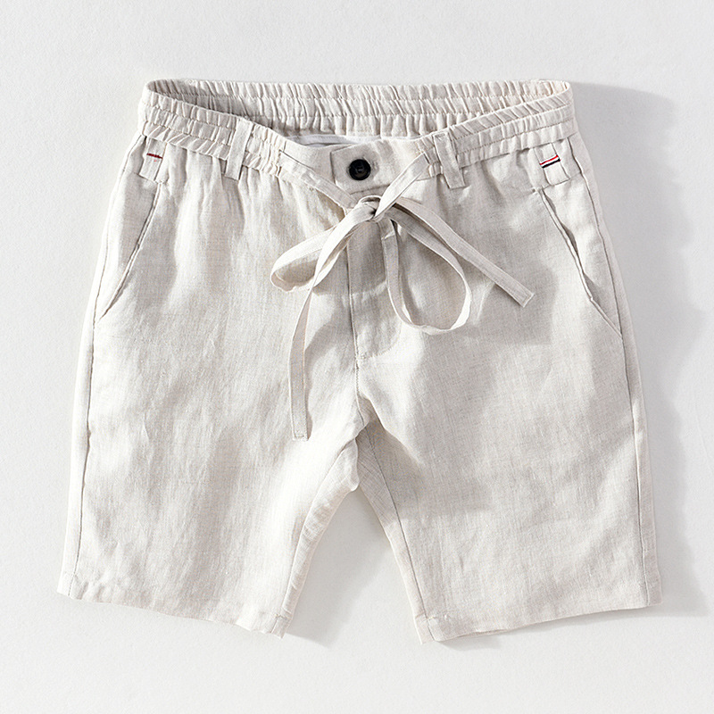 Vara nouă bărbați casual fire țesute in respirabil pantaloni scurți tineret subțire elastic cu cap și dantelă până pantaloni capri_voghion.com