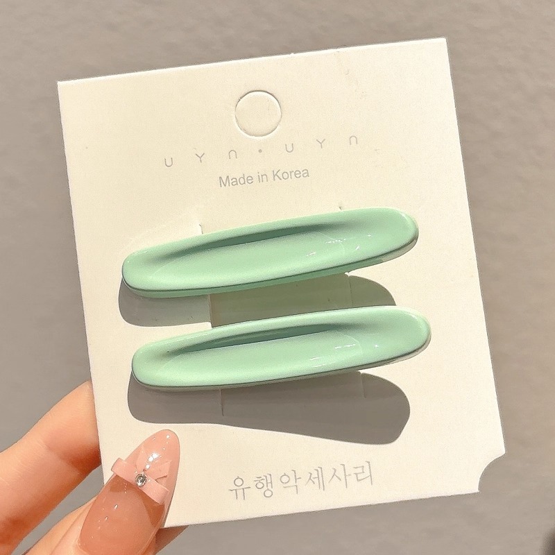 4#컬러 타원형 잔머리 고정핀 - 그린 색상 한 쌍, 약 5.2cm