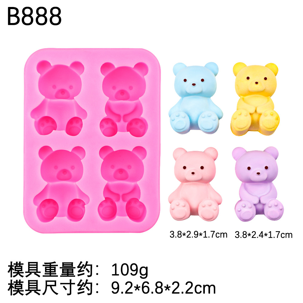 Molde de silicona de goma de caramelo lindo oso DIY yeso difusor de incienso adornos de pastel de chocolate jabón hecho a mano Molde de silicona