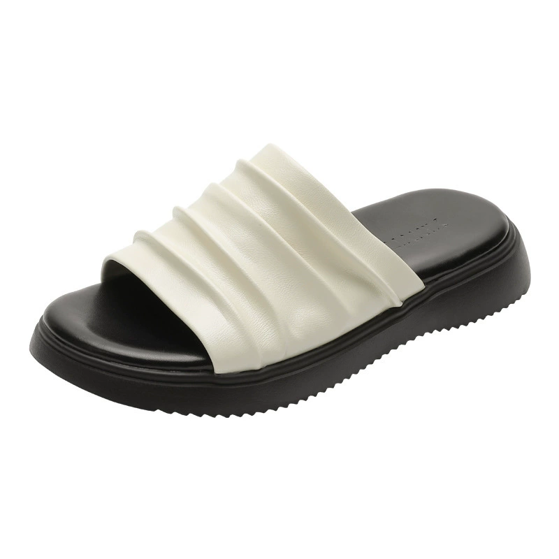 In stock!Relaxing pleated Bangkok flat slippers 2025 summer new style soft-soled slippers that are not tiring to wear outside the feet