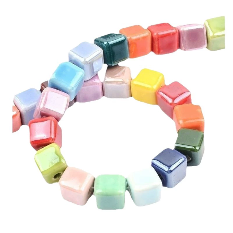 Handmade Ceramic Square Beads, 6/8/10 mm Polished Glazed Cubes for Necklace & Bracelet