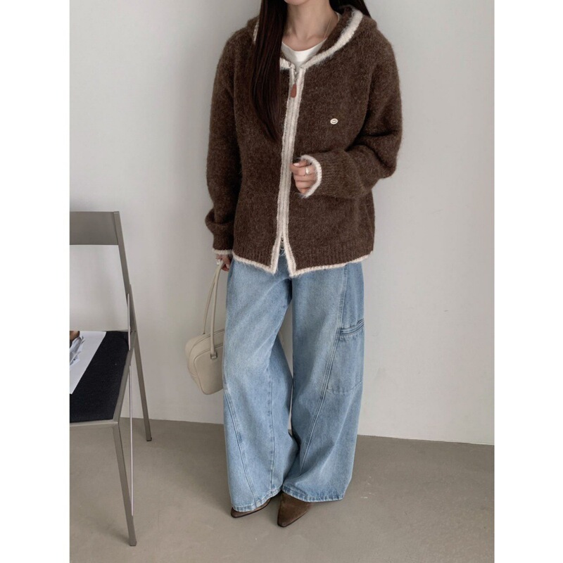 Thirteen Lines Autumn and Winter Decorative Hoodie Outfit New High-End Alpaca Knitted Cardigan Loose Lazy Style Jacket
