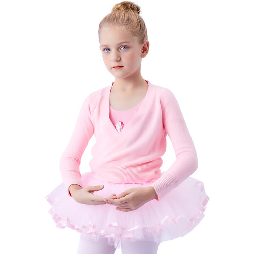 Children's dance sweater jacket girls Chinese tutu shawl autumn and winter cardigan plus velvet long-sleeved practice clothes