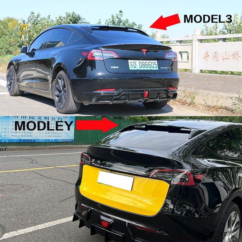 Suitable for Tesla Model3/Modely Modified Rear Wing Top Wing Spoiler Exterior Decoration Bright Black Carbon Fiber