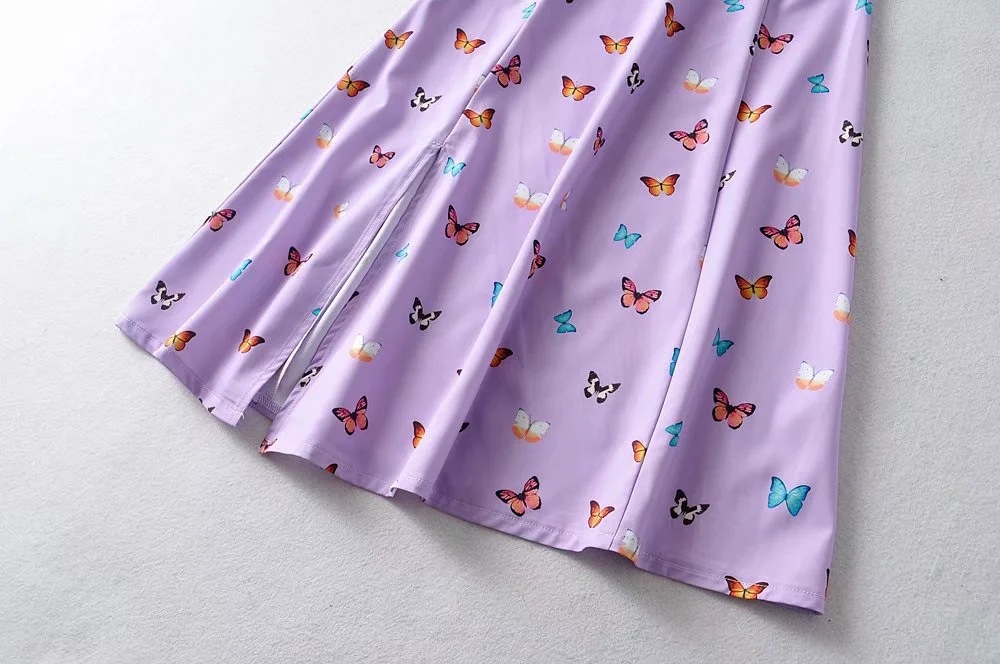 Vestido de manga farol con estampado de mariposa de temperamento NSAC34040