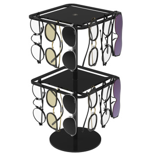 Black rotating acrylic sunglasses and glasses display stand-double transparent desktop glasses organizer