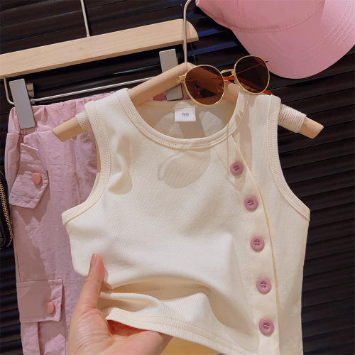 Children's Summer 2024 Fashion Set for Girls in Korea - Cute and Trendy Design Backless Top with Work Pants