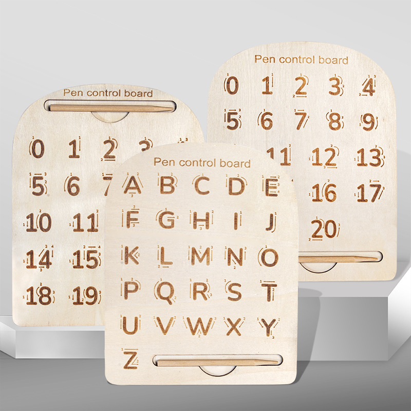 Juguetes de rompecabezas infantiles transfronterizos letras inglesas de madera de doble cara ranura tablero de entrenamiento de caracteres de educación temprana de control de bolígrafo de Monchi