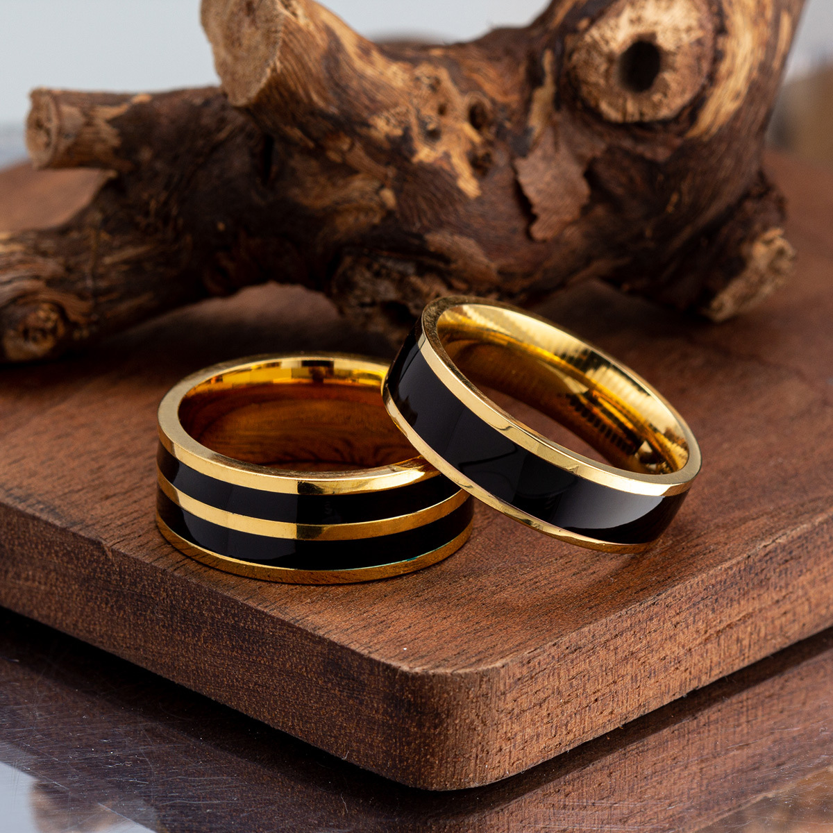 Round, Lines Pattern Hip-Hop Punk Round Lines 304 Stainless Steel Plating Gold Plated PVD Coated Unisex Wide Band Ring Men Band Rings