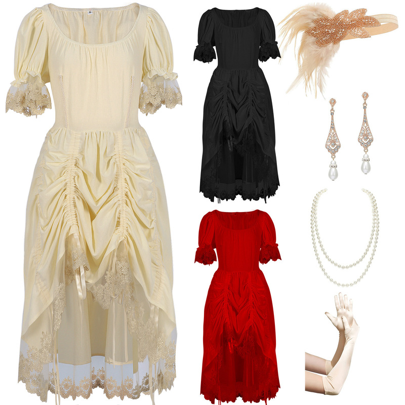 Amazon AliExpress Gatsby Party Feather Headband Pearl Necklace Lace Renaissance Vintage Long Dress