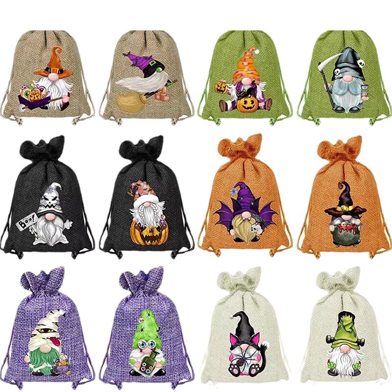 国境を越えたホットセールハロウィンリネン巾着ポケットセット子供パーティーキャンディ巾着ギフト収納装飾布バッグ|undefined