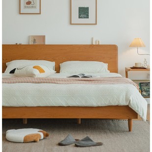 Hin Wood Solid Wood Bed Modern Simple Master Bedroom Japanese Style Adjustable Bedside Cherry Wood Low Bed Nordic Style Double Bed Furniture