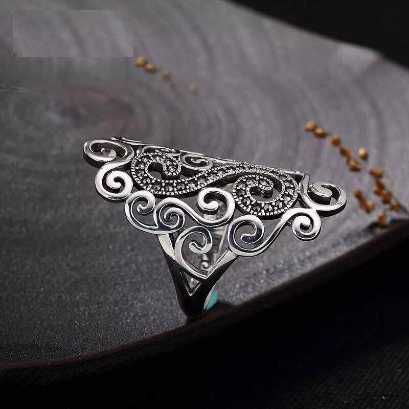 復古宮廷鍍銀鏤空音符個性馬克賽開口活口女士戒指中指食指指環