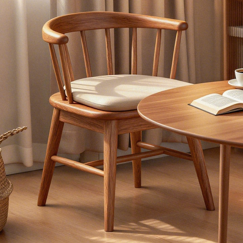 Antique-Style Rotating Wooden Chair for Home Use, Leisure Solid Wood Chair with Backrest, Dining Chair, Comfortable Soft Cushion Windsor Chair, Armrest Vanity Chair