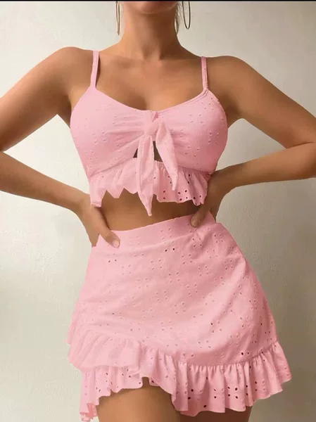 Cross-Border European and American Style Hip-Hugging Skirt, Popular Two-Piece Swimsuit, Three-Piece Swimwear Set, Independent Site Tie-Up Foreign Trade Beach Bikini