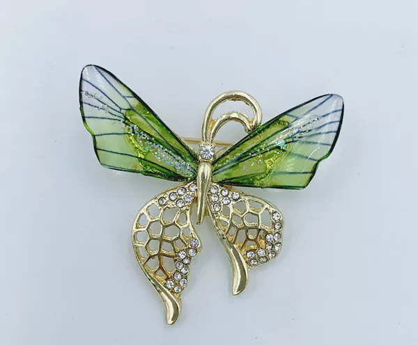 Light KC Golden Curvy Green Butterfly