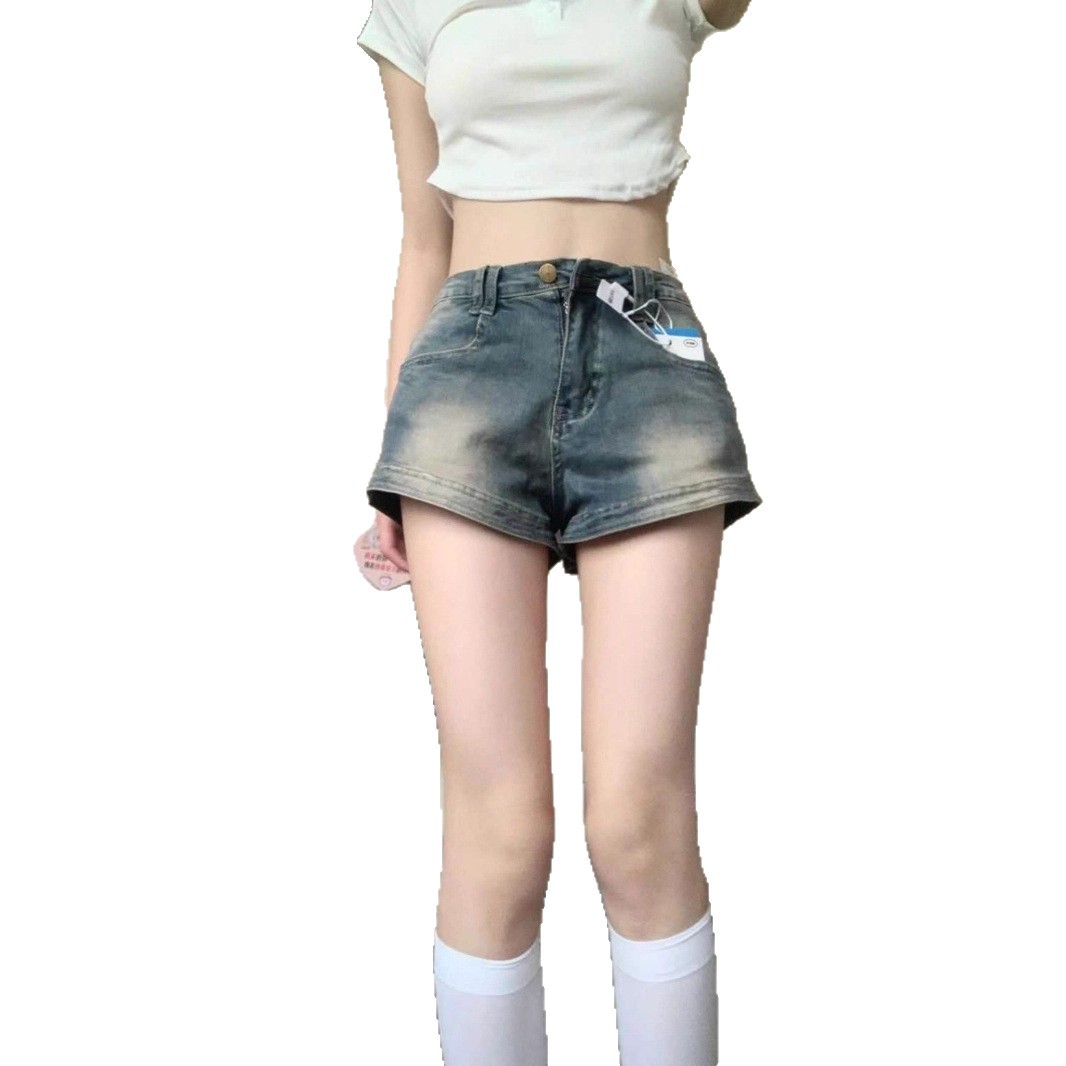 2026 Summer Women's High-Waisted Straight-Leg A-Line Jeans Shorts, American Style Hot Girl Hot Pants, Wide-Leg Vintage Shorts for Women