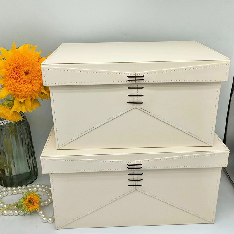 现代轻奢样板间皮革收纳箱酒店售楼处软装饰品摆件卧室衣服收纳箱