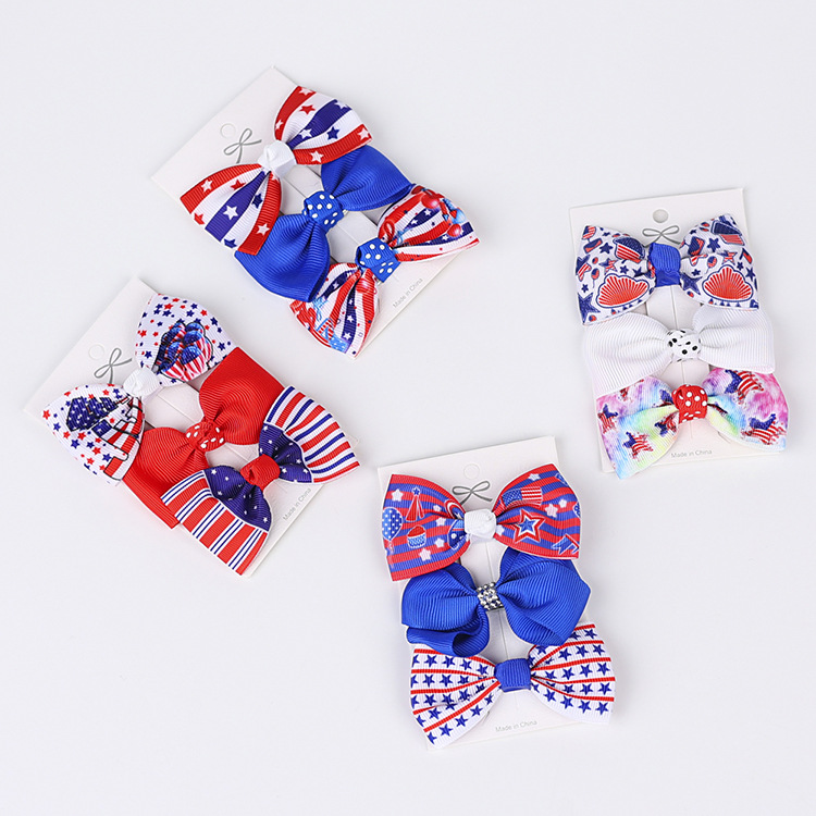 Hair Accessories Classification Bow Knot Pattern Children's Headwear Wholesale American National Day Thread With Hairpin