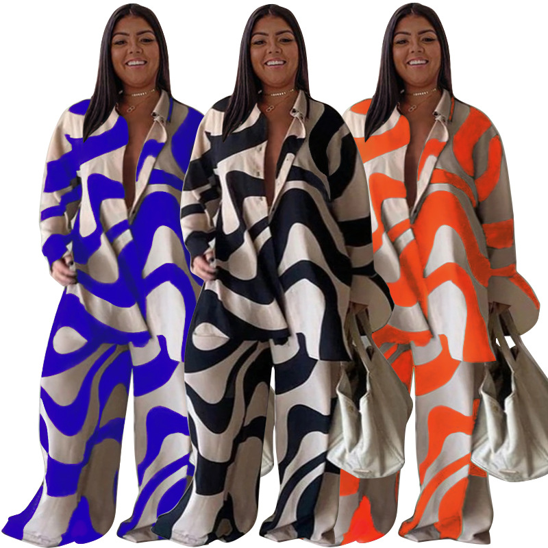 Daily Women's Elegant Printing Spandex Polyester Printing Pants Sets Plus Size Two-piece Sets display picture 1