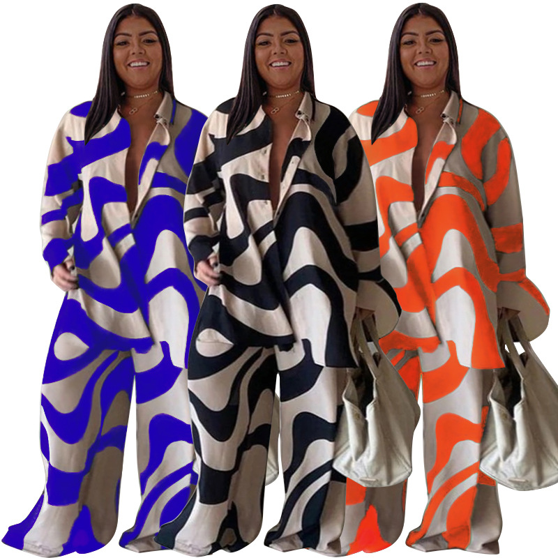 441g Weight Daily Women's Elegant Printing Spandex Polyester Printing Pant Co-ord Set Plus Size Two-piece Sets