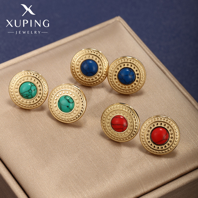 Xuping joyería pendientes retro temperamento femenino de alto nivel lujo ligero nicho diseño de pendientes de acero inoxidable pendientes de edad media