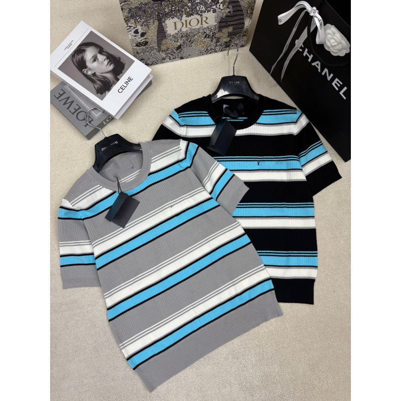 2026 Prada Spring New Arrivals Korean Dongdaemun Color-Blocked Buttoned Striped Knit Cardigan High-End Women's Fashion from Nanyou