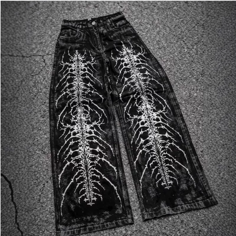 Джинсы свободного прямого кроя, модный принт, размеры S–5XL