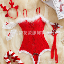大码新款外贸情趣内衣性感挑逗激圣诞装网衣床上连体制服诱惑可爱