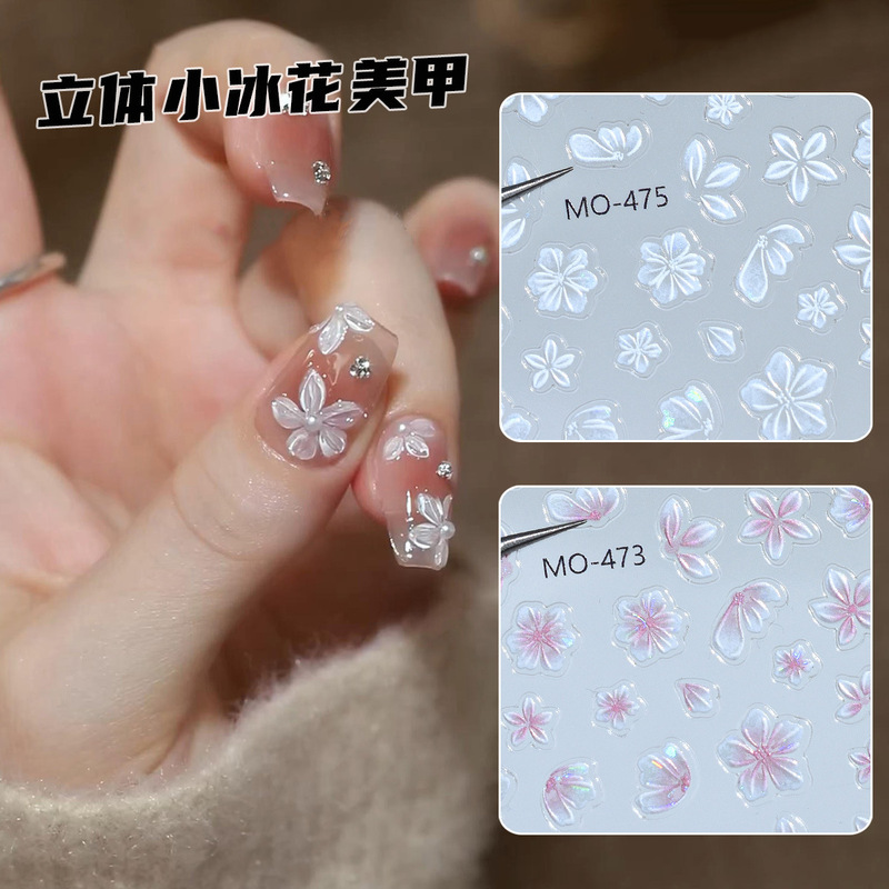 Three-dimensional Ice Flower Nail Art Sticker New Sweet Cherry Blossom Peach Blossom Pure Desire Lily Petal Haina Decal Flower Jewelry