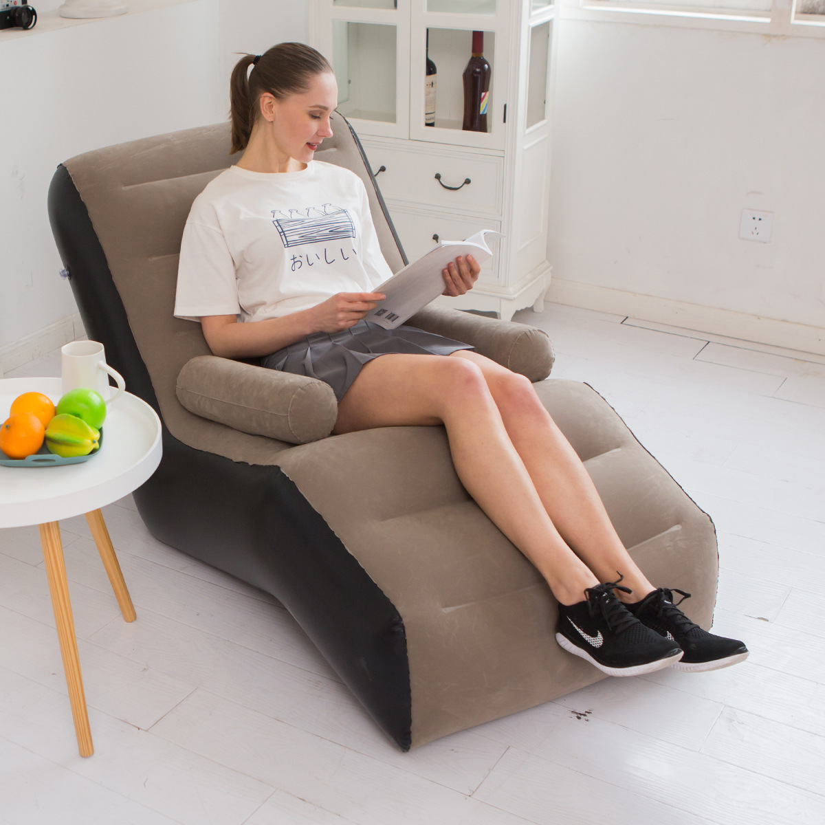 Sofá inflable perezoso grueso a través del espejo, sillón reclinable plegable, sofá exterior con combinación de pedal, sofá flocado