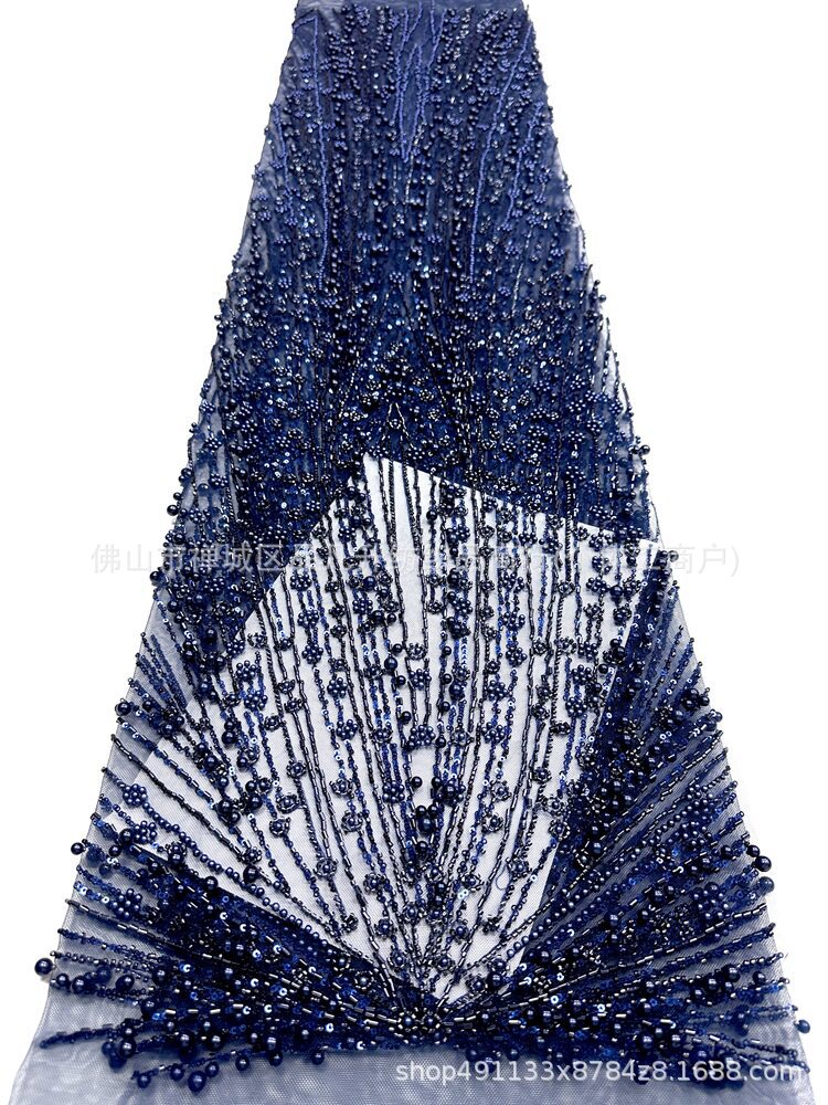 Radiante ventilador tubo perla tela de malla de perla retrógrada mano perla tela de boda de cola de pez en stock