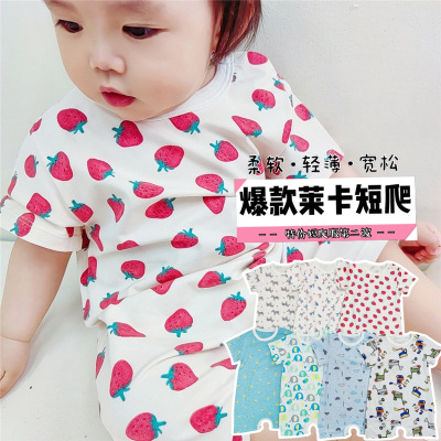 [3 onwards]summer Short sleeved baby one-piece garment Newborn Climbing clothes Easy pure cotton Cartoon lovely