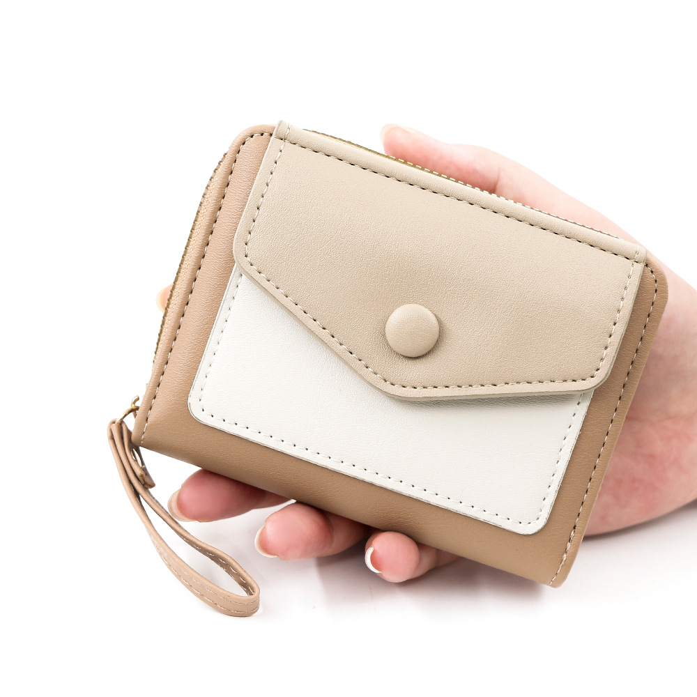 Cartera corta de mujer fresca y simple pu color contrapeso bolsa de tarjetas de órgano macarón bolsa de mano bolsa de cambio bolsa de cremallera