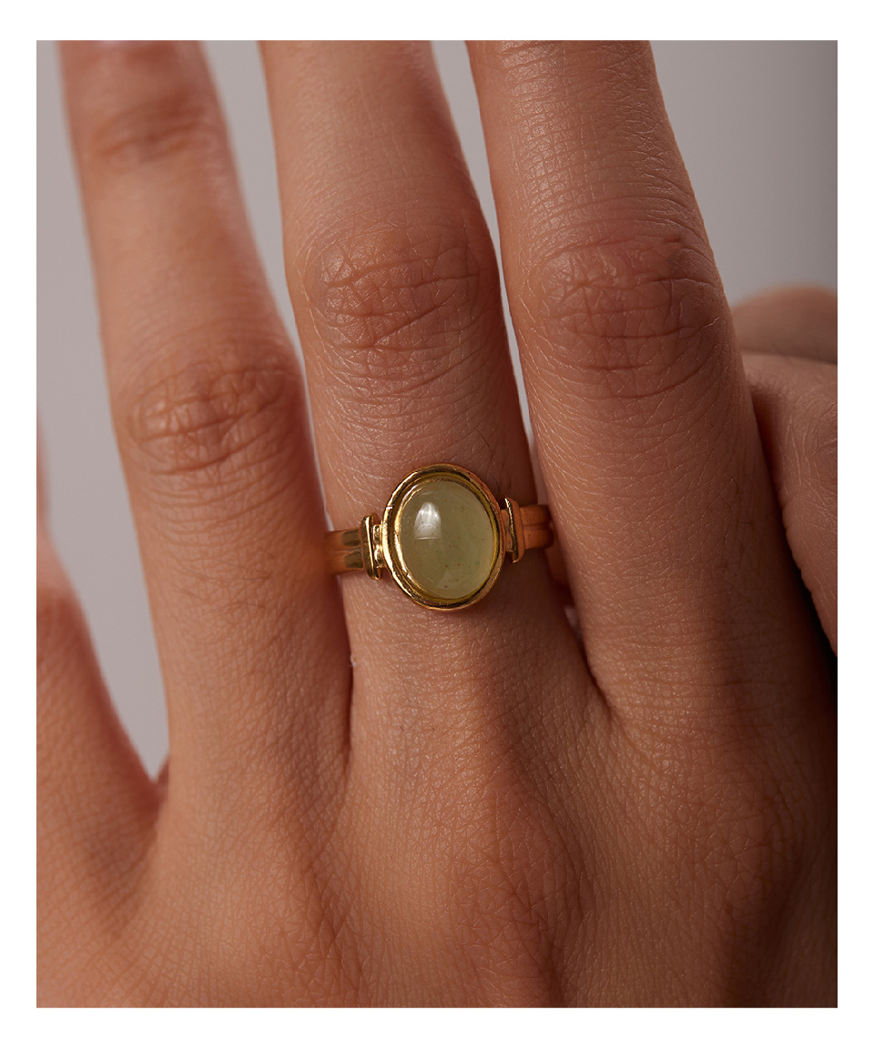 Open Ring Classification 1 Piece Quantity Daily Occasion Wholesale Jewelry French Style Oval 304 Stainless Steel Artificial Gemstones PVD Coated Inlay Open Ring