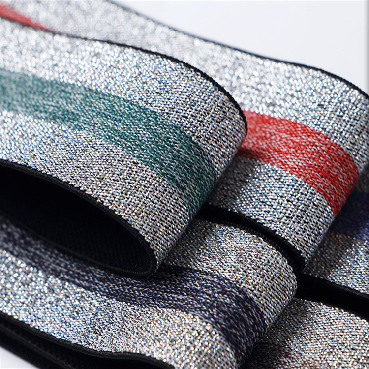 间纹色金丝银丝橡筋带反光黑色黄色弹力带多条彩色银丝松紧带