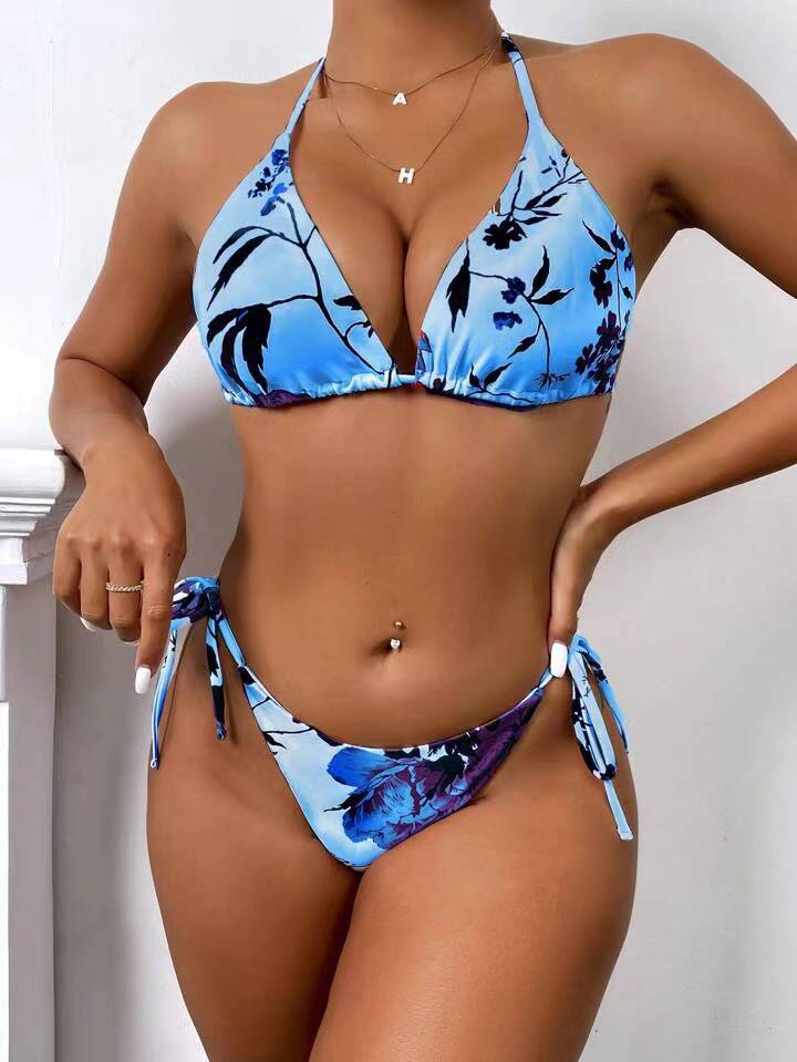 245g Weight Sexy Feel Of Sensation Low Waist Panties Waist Bikini Panties Style Bra&Panty Set Bra Category Polyester Fabric Type 3 Pieces Set Quantity Swimming Pool, Beach Occasion Tropical Pattern Triangle Cup Bra Cup Women's Gender Women's Tropical 3 Pieces Set Bikinis Swimwear 无