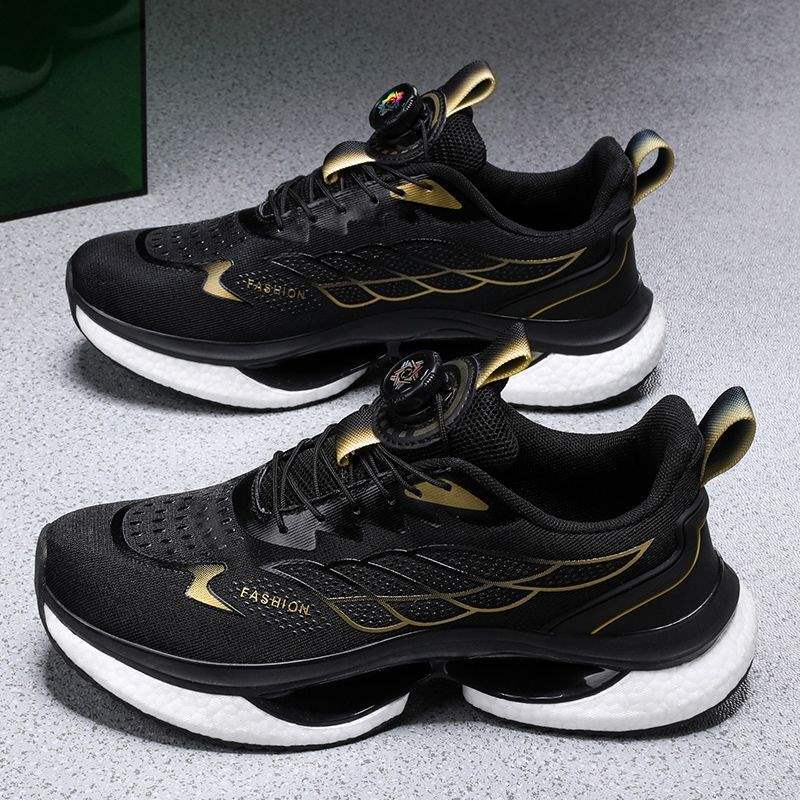 Zapatos de hombre, zapatillas de deporte transpirables, suela de palomitas de maíz para hombre, botones giratorios antideslizantes, zapatos para correr, superficie de cuero, comuníquese con el servicio al cliente