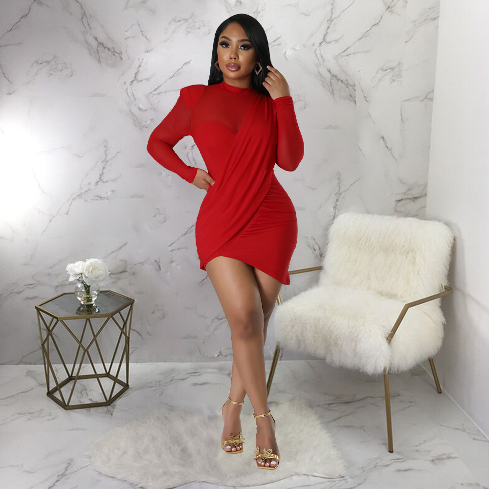 Women Mesh Stitching See-through Patch Waist Dress 27 Women Mesh Stitching See-through Patch Waist Dress
