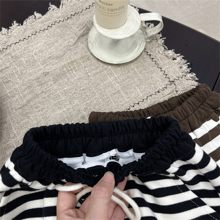 Baby children's striped casual sweatpants, boys' autumn clothing, cartoon pants, Korean version, girls' loose pants_voghion.com