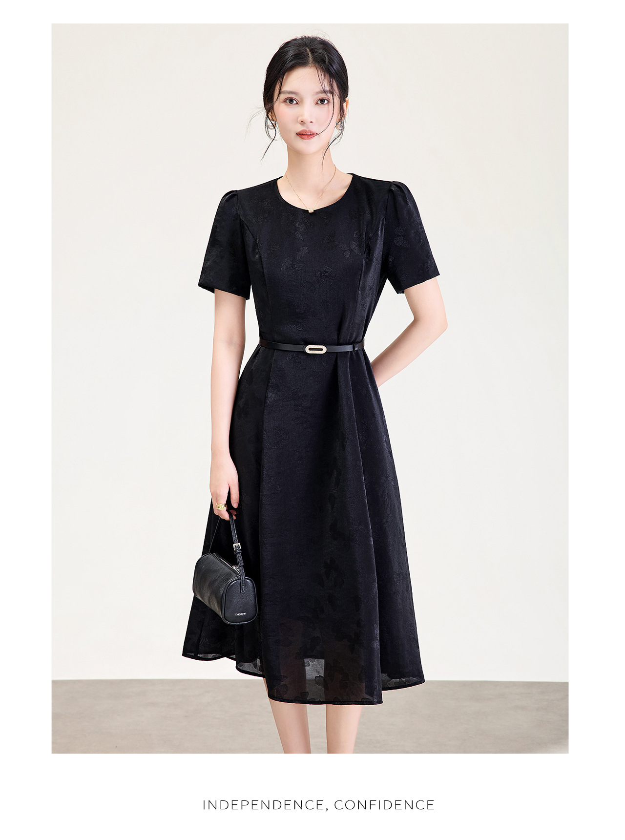 Đầm maxi nữ thắt eo họa tiết bướm jacquard kiểu Pháp — màu be chi tiết 18