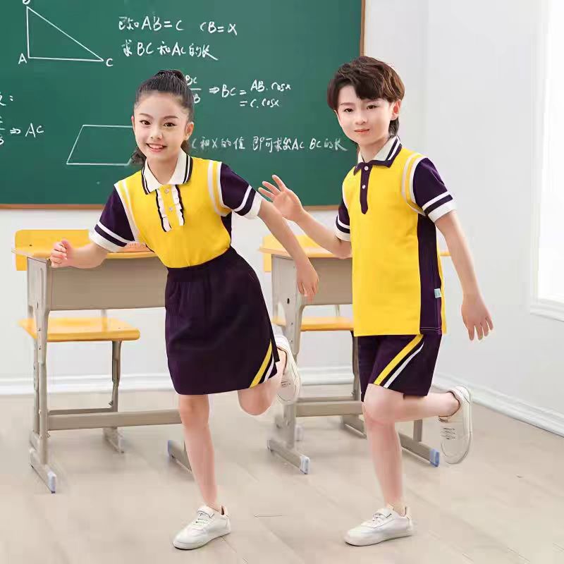 Zhuhai Doudmen District New Standard Elementary School Uniforms Thin Cotton Short-Sleeve Shorts Skirt Autumn Long Pants Set