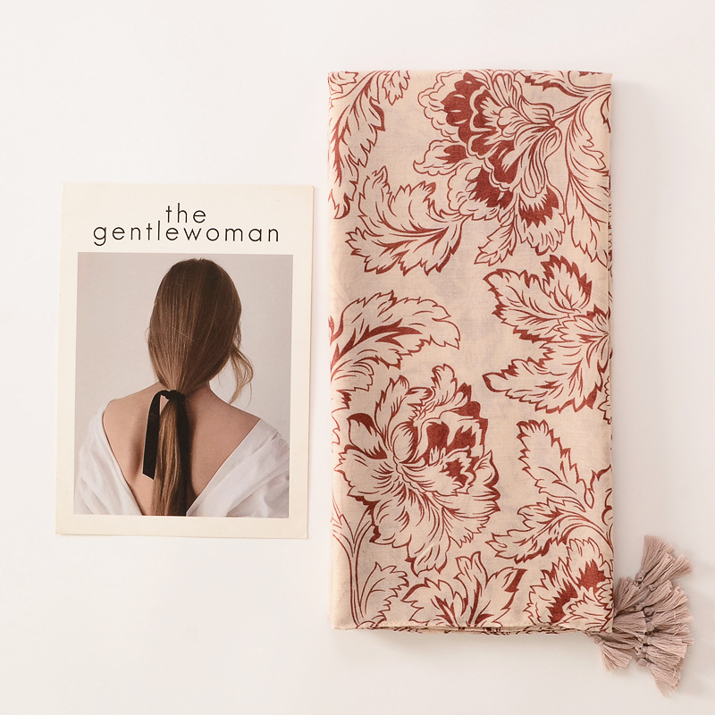 Europea y americana étnica floral llano suave delgada aire acondicionado mantón algodón y lino sensación bufanda playa protector solar Toalla de playa