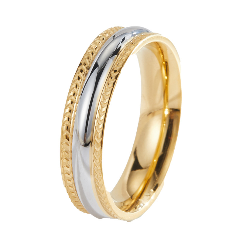 Daily Occasion 304 Stainless Steel Material Color Block Pattern Vacuum Plating PVD Coated Real Gold Plated 18K Gold Color Block 304 Stainless Steel Simple Style Waterproof Non Tarnish Rings
